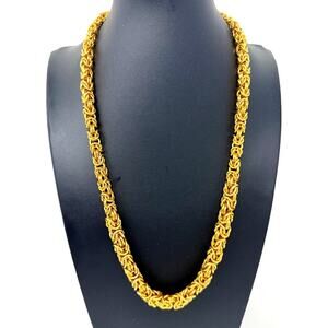 Vtg Gold Electroplated Byzantine King Chain Necklace Bold Heavy Graduated 24in